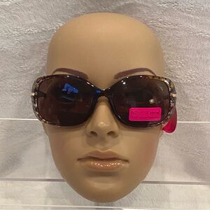 Betsey Johnson Gabi Oversized Brown Leopard Print Frames Sunnies Sunglasses NWT